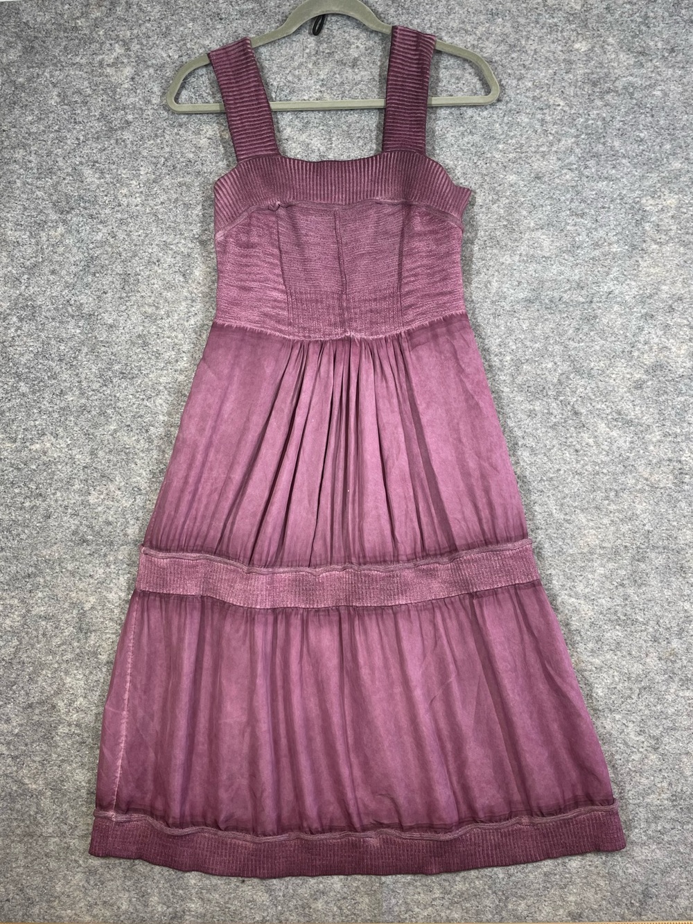 EC Mauve Purple Midi Dress Small Boho Tiered Romantic Cottagecore Sundress